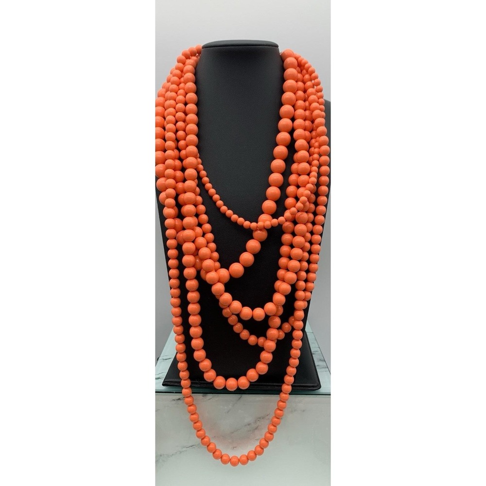 Vintage Graziano RJG Signed 6 Layer Coral Colored Statement Bead Necklace 22"